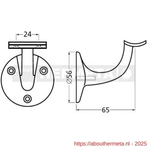 Hermeta 3500 leuninghouder 65 mm holzadel nieuw zilver - R20101774 - afbeelding 2