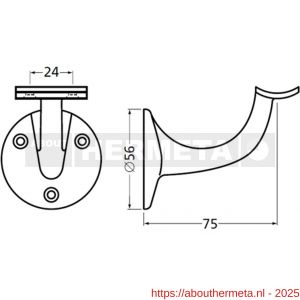 Hermeta 3505 leuninghouder 75 mm holzadel nieuw zilver - R20100851 - afbeelding 2
