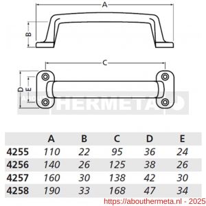 Hermeta 4255 hand- en meubelgreep 110 mm opschroevend nieuw zilver - R20101173 - afbeelding 2