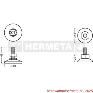 Hermeta 5621 profiel stelvoet M10x50 mm naturel - R20100068 - afbeelding 2