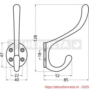 Hermeta 0010 garderobe hoed- en jashaak enkel naturel - R20100733 - afbeelding 2