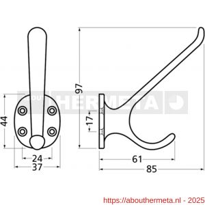 Hermeta 0026 garderobe hoed- en jashaak enkel nieuw zilver - R20100736 - afbeelding 2