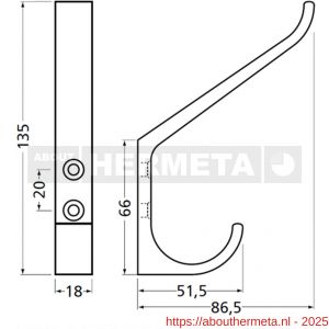 Hermeta 0148 garderobe hoed- en jashaak enkel mat zwart - R20101502 - afbeelding 2