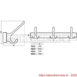 Hermeta 0825 garderobe kapstok 5x haak nummer 820 naturel EAN sticker - R20100237 - afbeelding 2