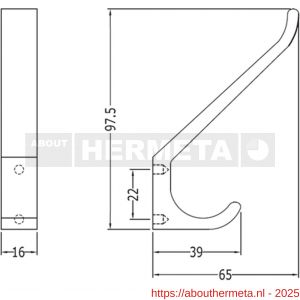 Hermeta 0880 garderobe hoed- en jashaak enkel naturel - R20100765 - afbeelding 2