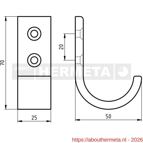 Hermeta 0111 garderobe jashaak enkel mat naturel - R20101405 - afbeelding 1