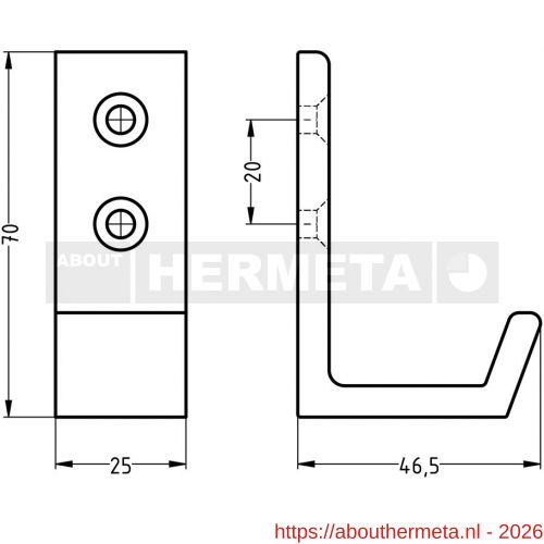 Hermeta 0115 garderobe jashaak enkel mat naturel - R20101413 - afbeelding 1